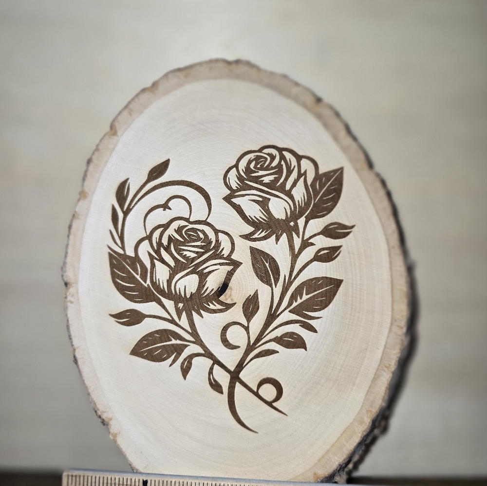 Mothers Day, Anniversary, 8x5, Natural Wood Engraved with Rose Design